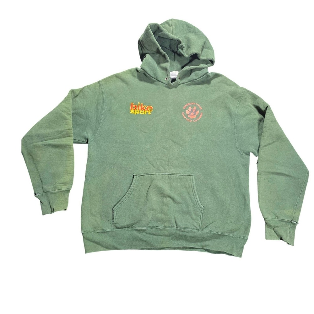 Vintage Fruit of the Loom Bontrager Cycles Bike Sport Green Hoodie Mens L - Picture 2 of 14